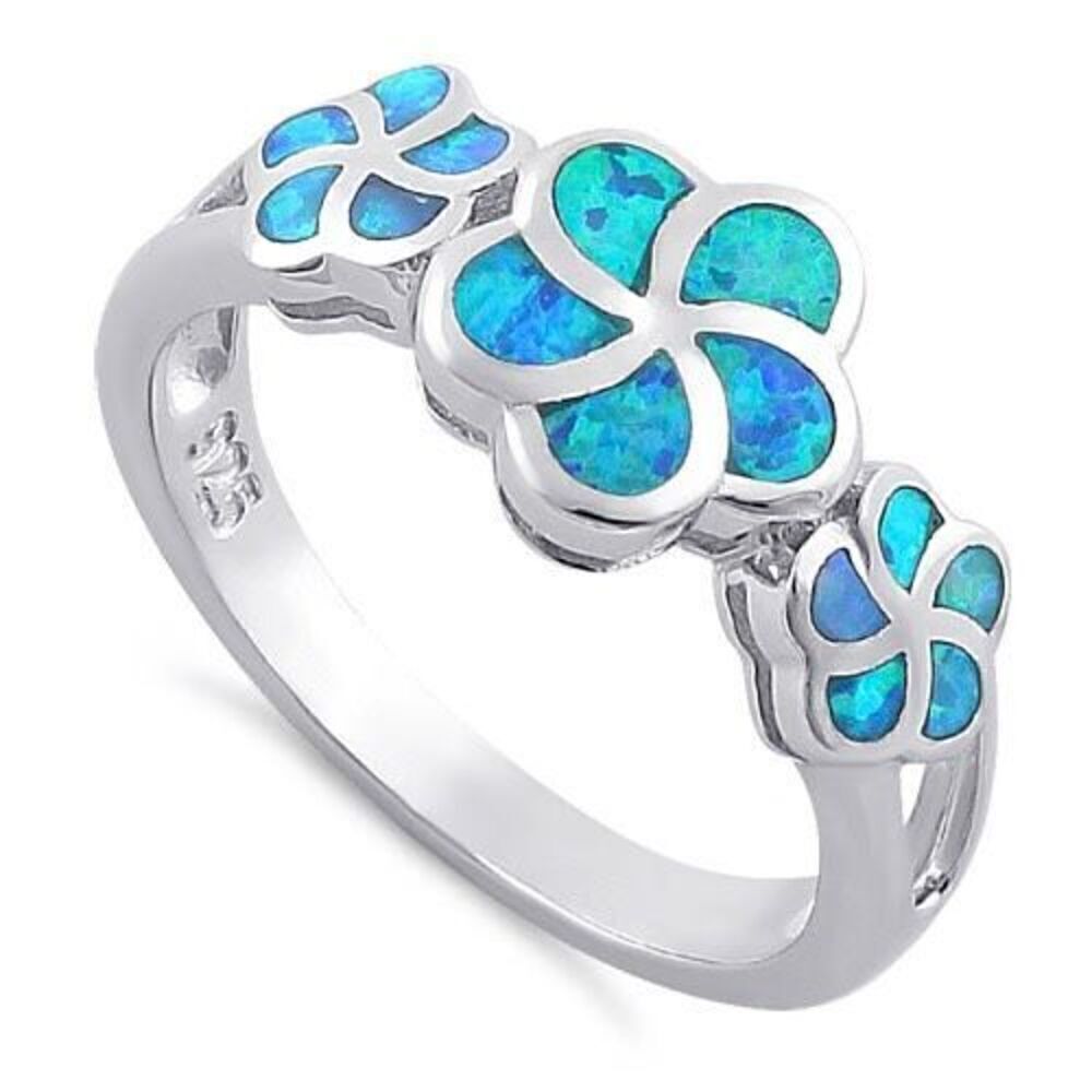 Sterling Silver Opal Plumeria Floral Ring Womens Casual Statement Jewelry